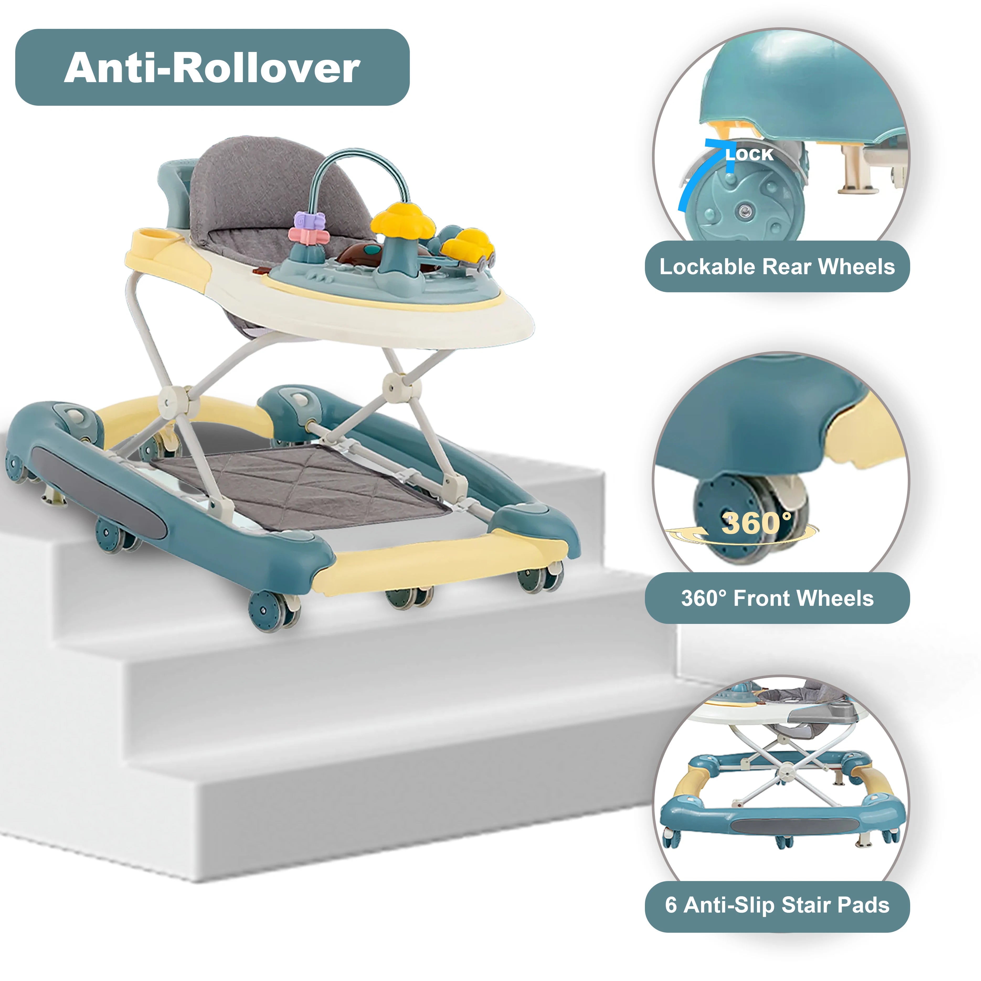 Baby Multi-Functional Comfortable Walker With Awning Anti-Rollover Baby Walker Can Sit Adjust And Shake The Walker For Boy Girls