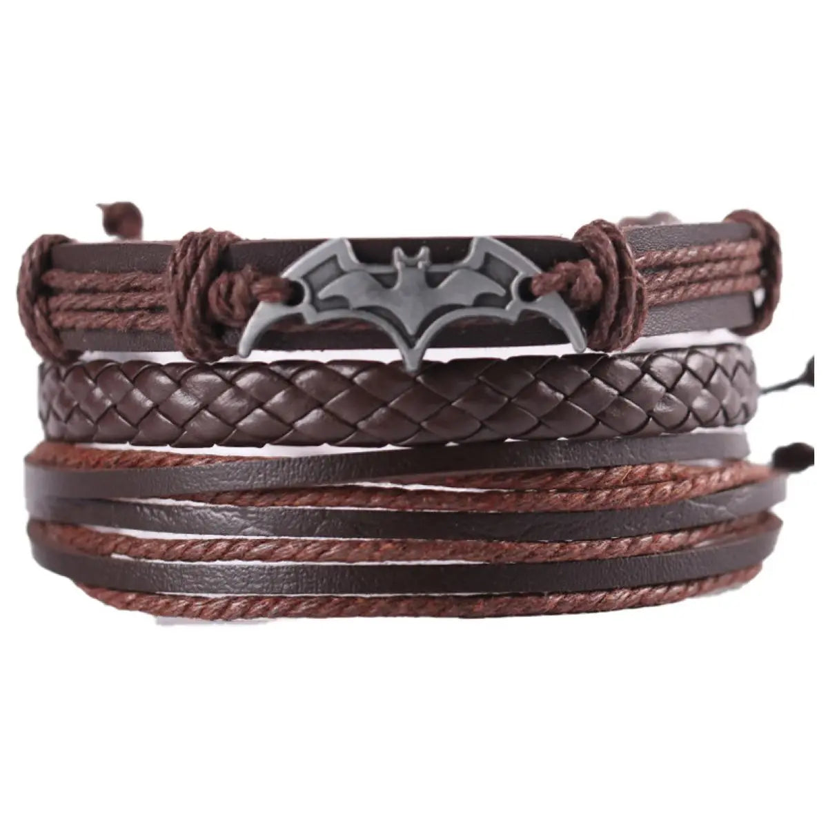 Vintage Leather Men Bracelet Woven Brown Wood Beads - Smarsty