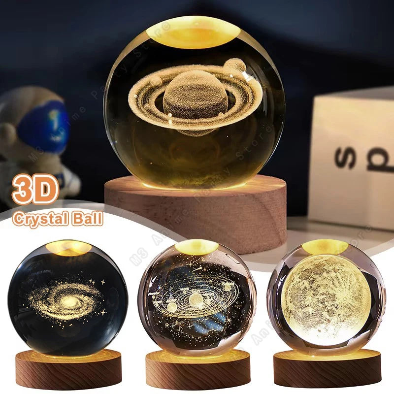3D Crystal Ball Night Light with Glowing Galaxy Design - Smarsty