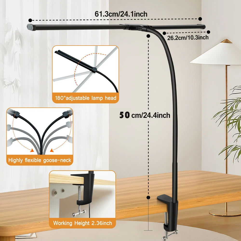 Dimmable LED Clip Desk Lamp for Reading - Smarsty