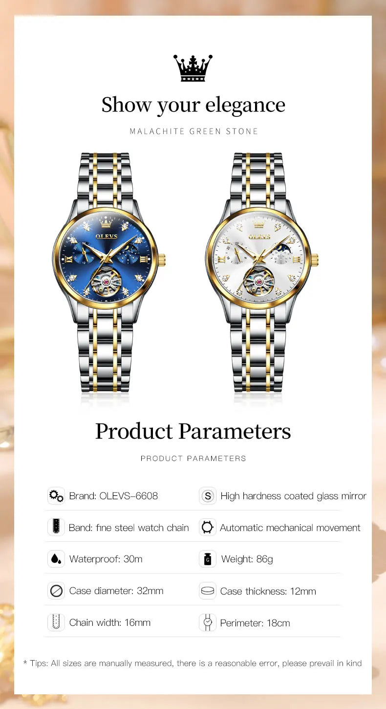 OLEVS Womens Automatic Mechanical Watch Waterproof Stainless Steel - Smarsty