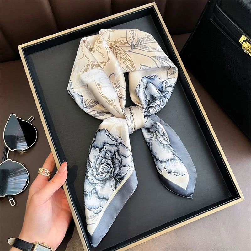 Bohemian Silk Square Scarf for Women Luxury Floral Print - Smarsty