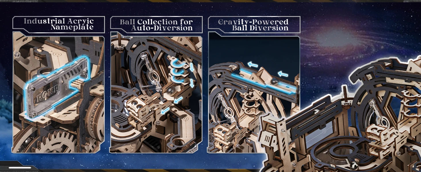 ROBOTIME Rokr Electric Marble Run with Light 3D Puzzle Toys Marble Spaceport Gifts for Kids Children Connect With Night City