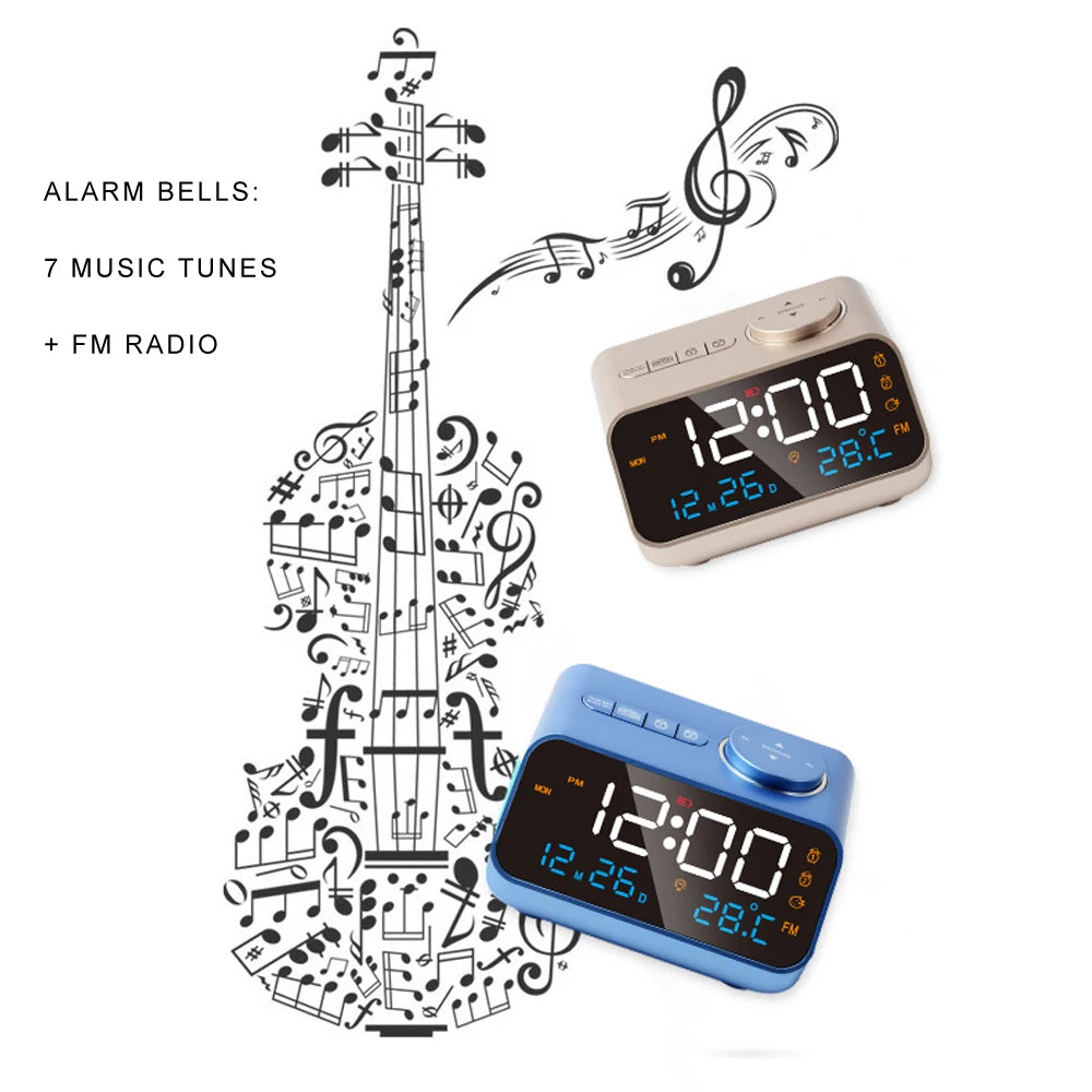 Modern FM Radio LED Alarm Clock with Temperature Display - Smarsty