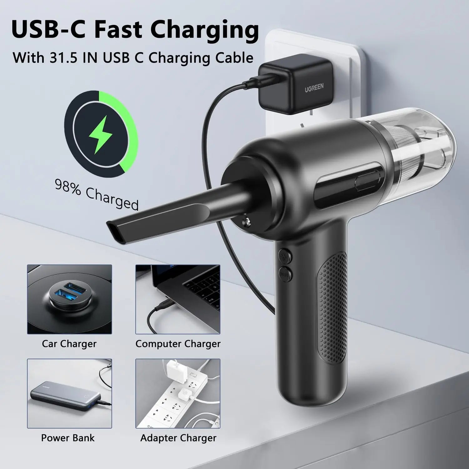 Air Duster - High-Power Suction, 6000mAh Dual-Purpose, Mini Handheld, Multi-Functional, One-Click Dusting, with Crevice Tool, Du