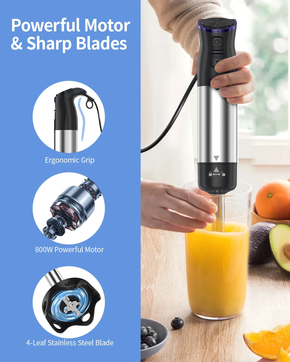 1000W Electric Immersion Handheld Blender, 5 in 1 Kitchen Hand Blender for soups, smoothies, purees and baby food. - Smarsty
