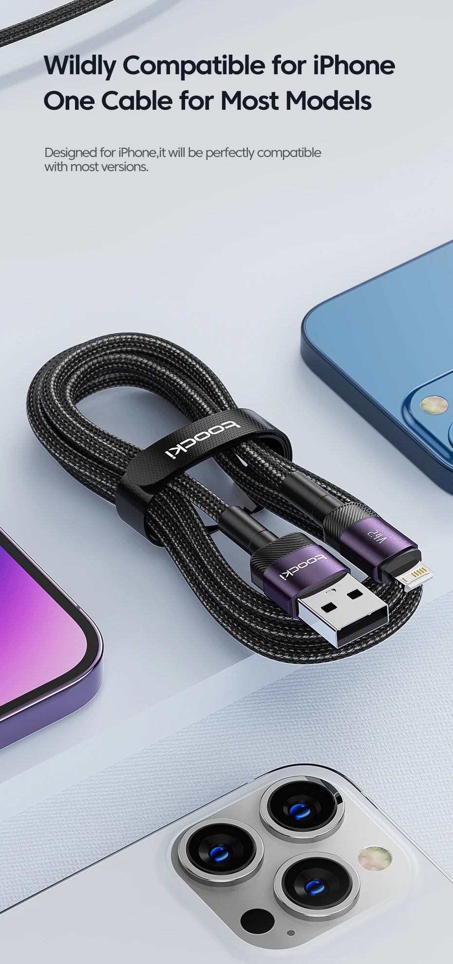 Toocki USB Cable For iPhone 14 13 12 Pro Max X XS XR 8 7 Plus iPad Fast Charging Charger Aluminum iP Cable For iPhone Data Cord - Smarsty