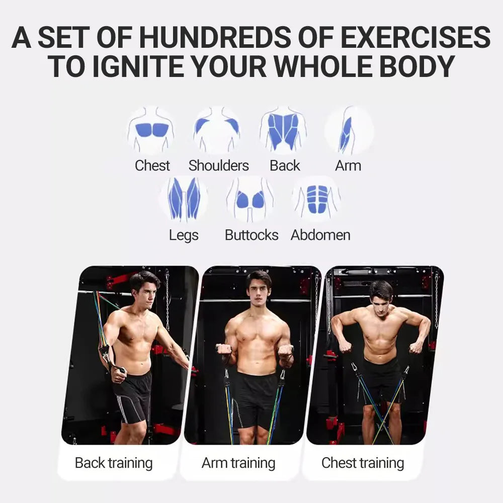 10-14pcs/Set Pull Rope Bodybuilding Resistance Bands Set Multi-function Tensioner Suit Muscle Training Belt Elastic Bands by Smarsty