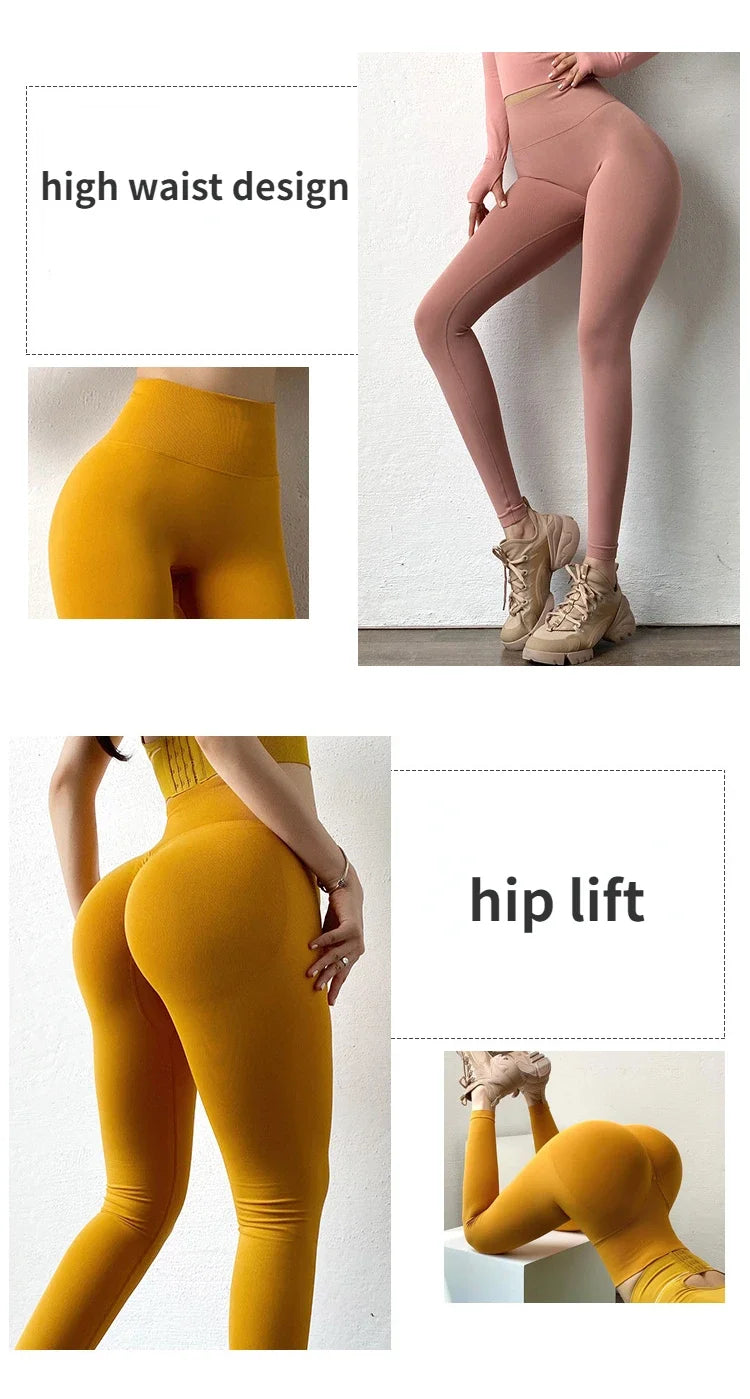 High Waist Solid Leggings Women Seamless Slim Tights Fitness Yoga Elastic Leggings Push Up Butt Knit Fashion Gym Workout Pants - Smarsty