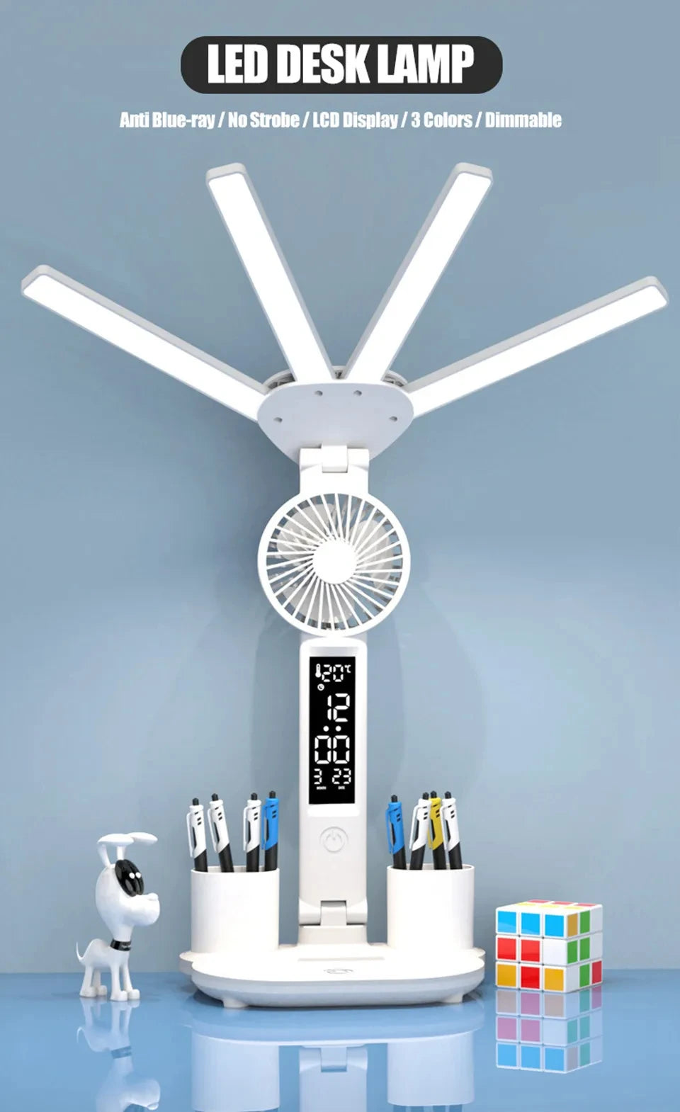 Dimmable USB Folding Desk Lamp with Alarm Clock - Smarsty