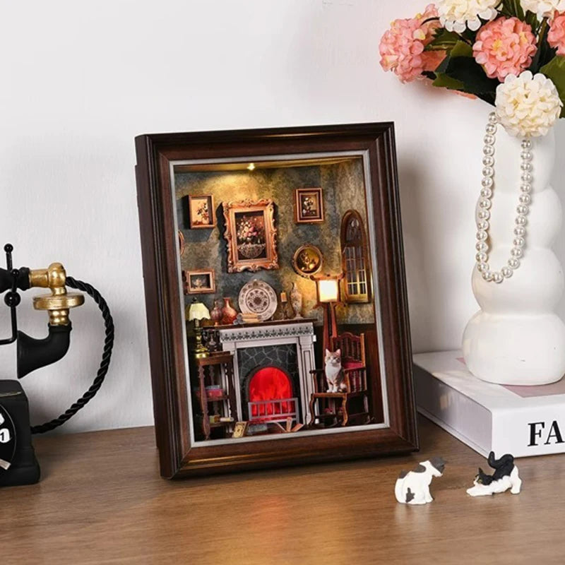 DIY Book Nook Kit 3D Miniature Wooden Doll House Photo Frame Ornament Bookshelf Insert Retro Booknook Decor For Birthday Gifts by Smarsty