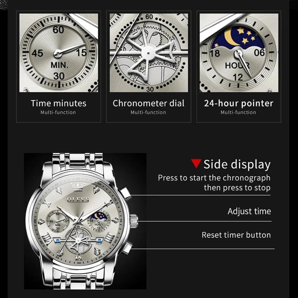 OLEVS Luxury Quartz Watch with Moon Phase Feature - Smarsty