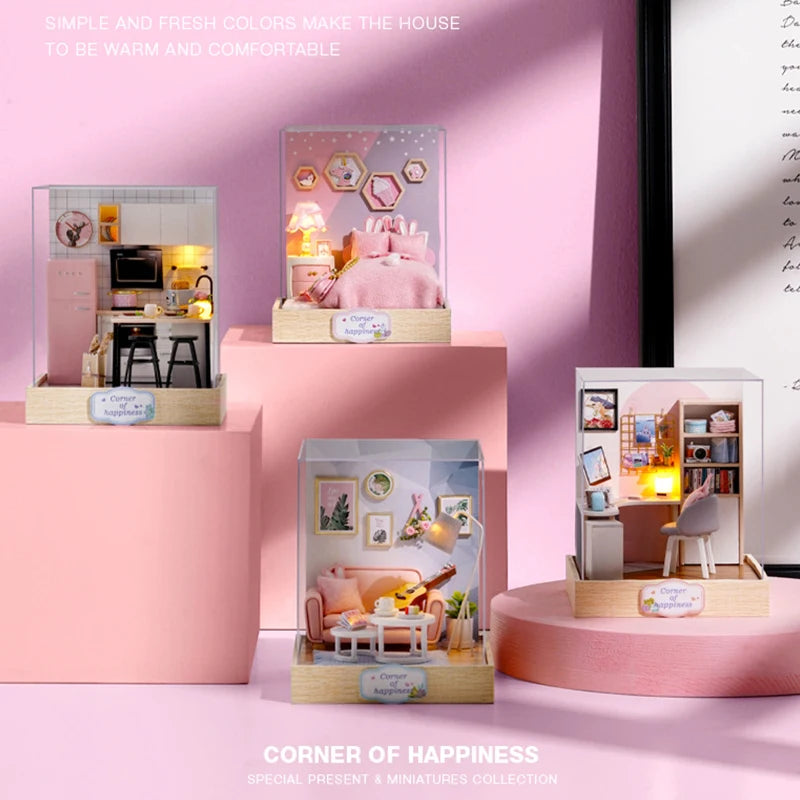 Wooden Mini Miniature Doll House DIY Small House Kit 3D Puzzle Building Assembly House Furniture Toy Children's Birthday Gifts by Smarsty