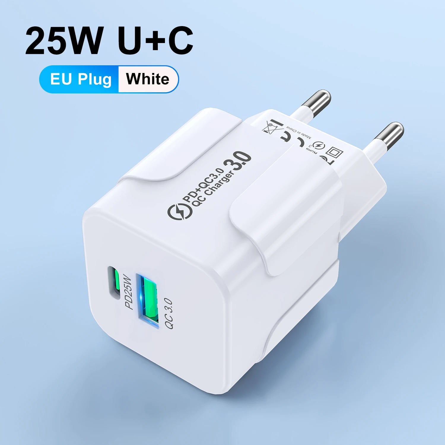 Compact Dual Port USB C Fast Charger 25W Travel Adapter - Smarsty