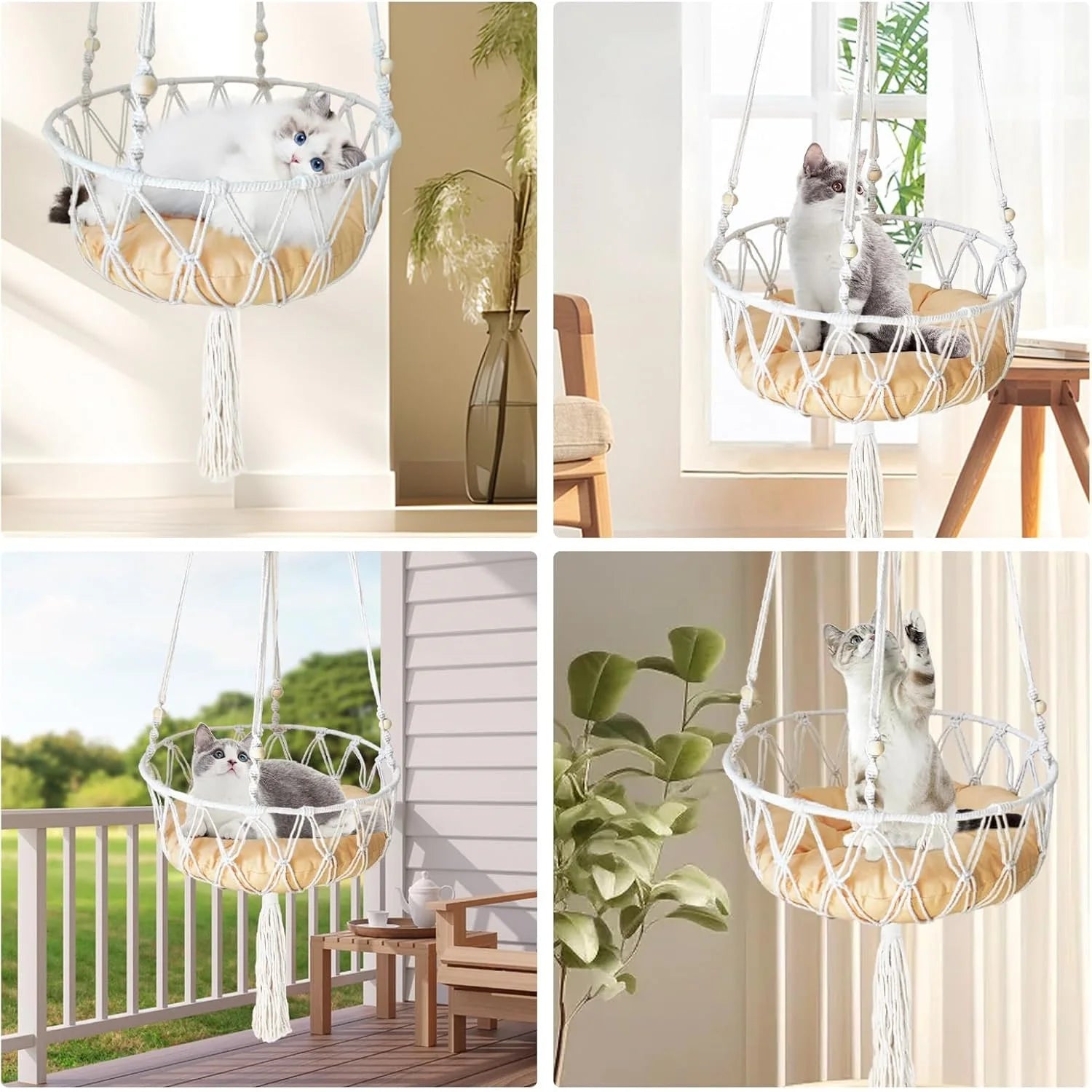 Handwoven Cat Hammock Swing Bed for Cozy Comfort - Smarsty