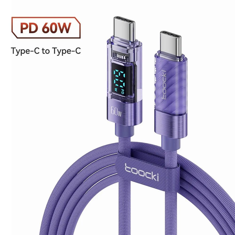 Toocki Type C to Type C Cable 100W PD Display Fast Charging Charger USB C to USB C Transparent Cable For Xiaomi Macbook