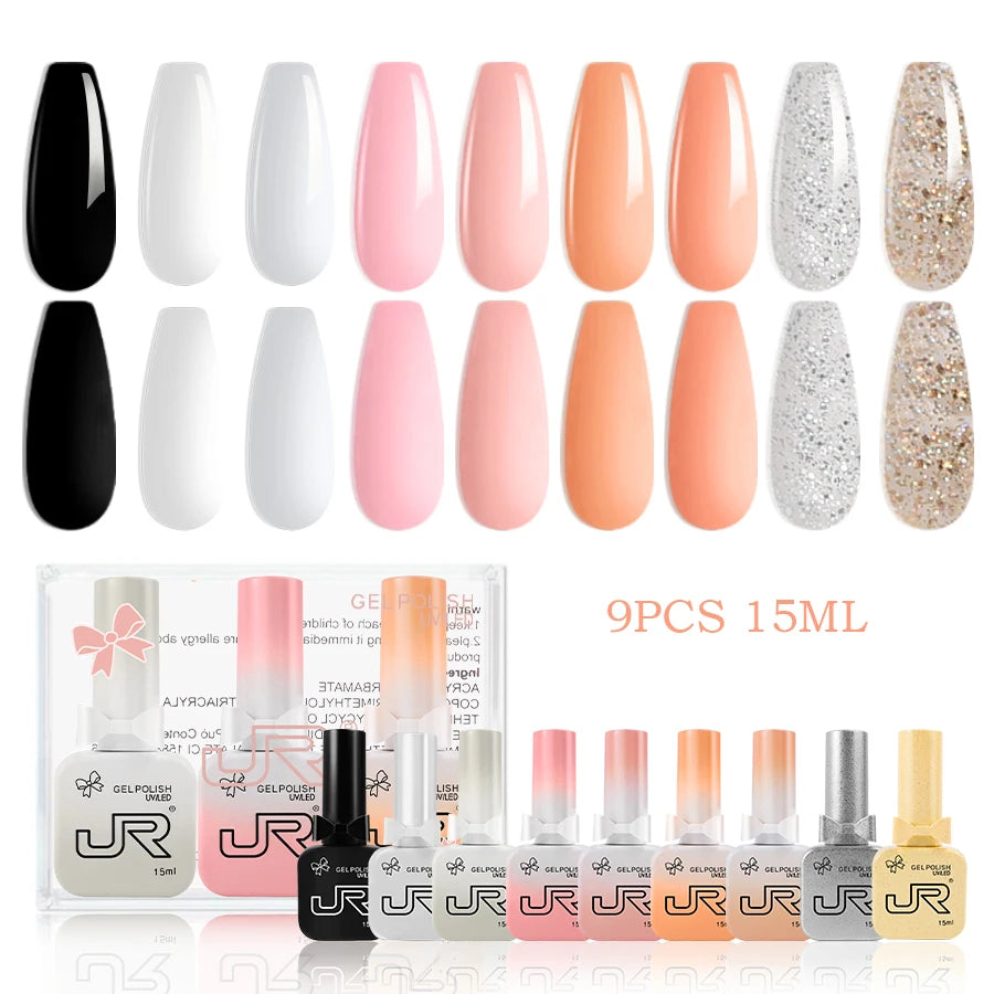 JR 9PCS Gel Nail Polish Set for Home DIY - Smarsty