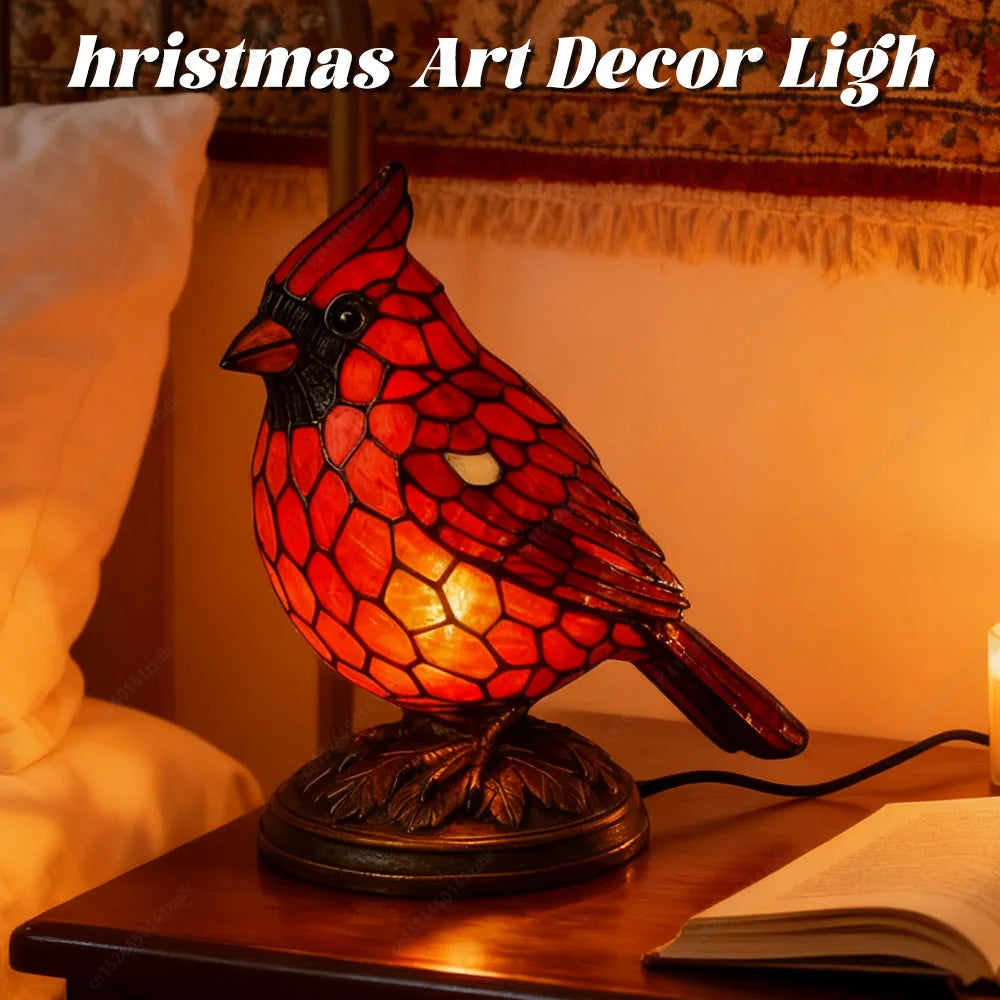 Christmas Bird Desk Lamp Resin Bird Lamps for Home Decor Art Decoration Tabletop Light with Soft Glow for Dormitory Offices Desk