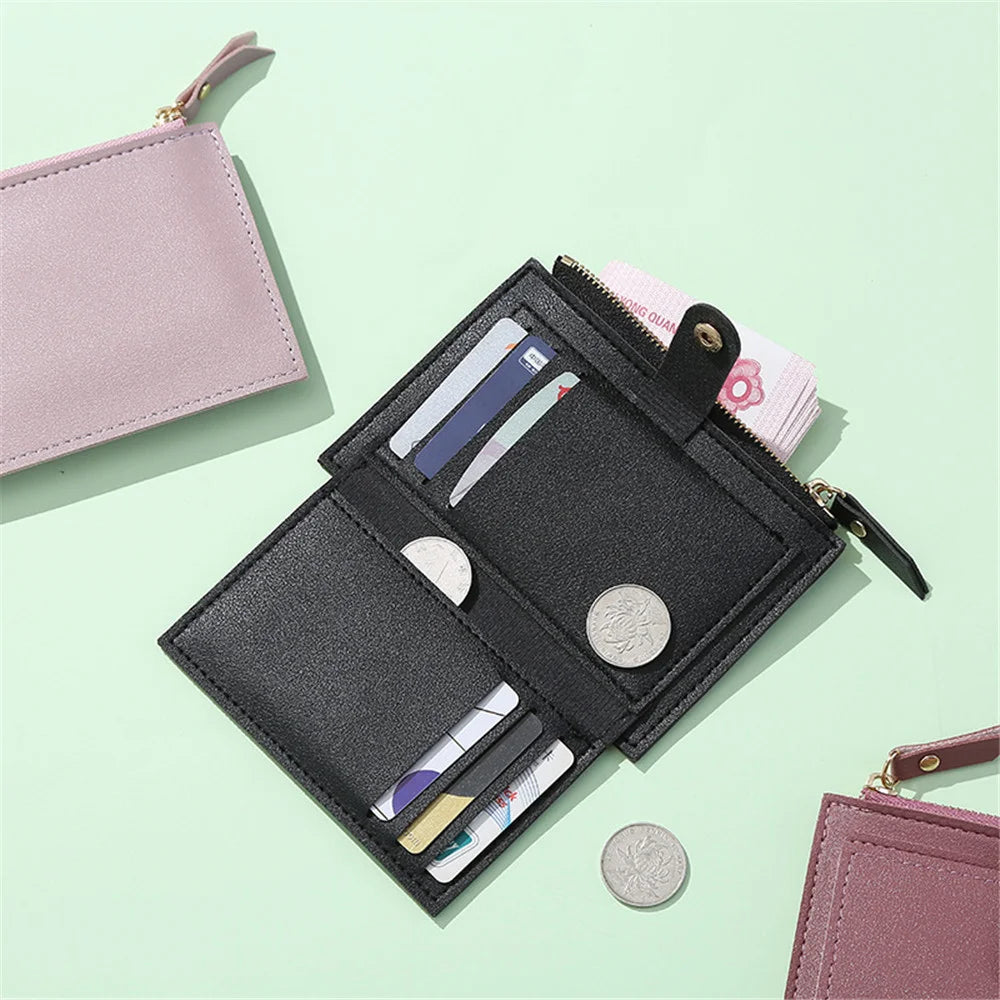 Women Wallets PU Leather Female Purse Mini Hasp Solid Multi-Cards Holder Coin Short Wallets Slim Small Wallet Zipper Hasp