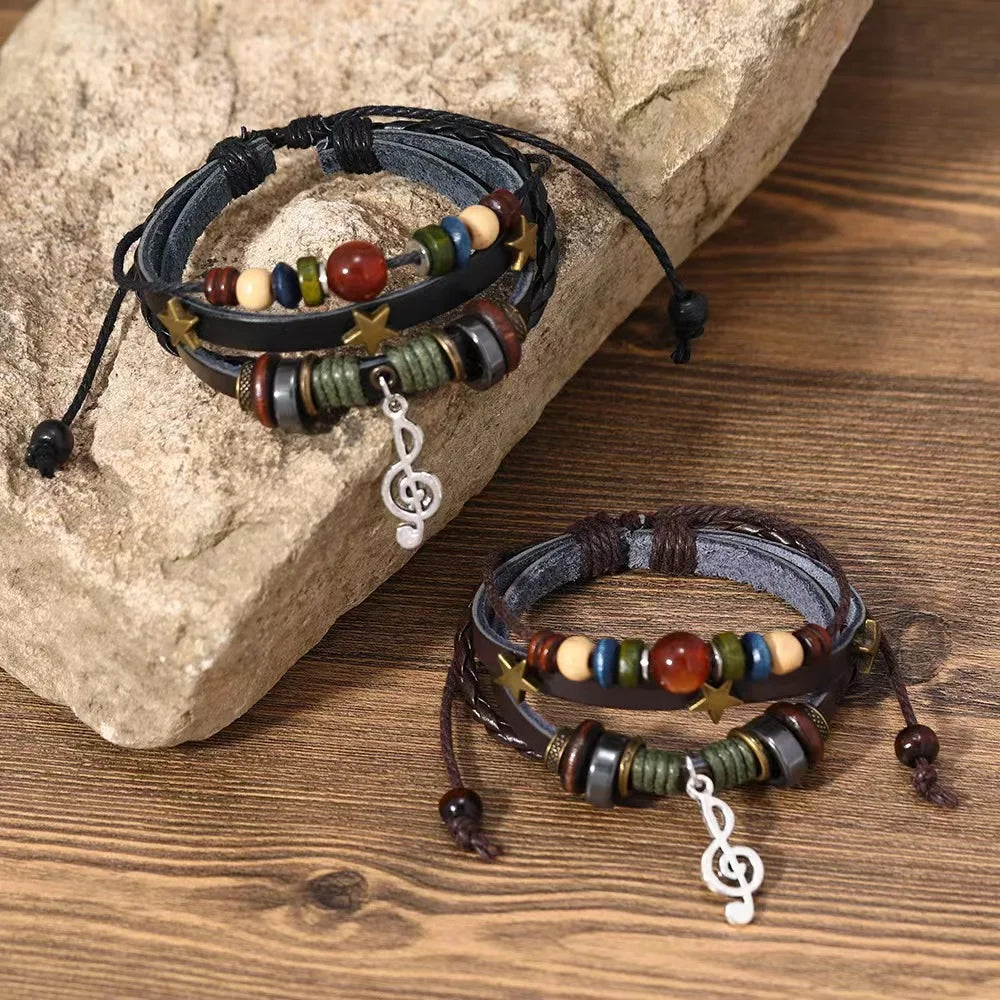 Handmade Leather Wrap Bracelet With Adjustable Beads - Smarsty