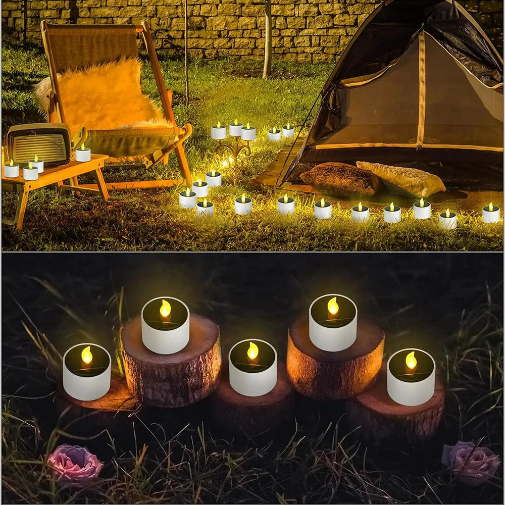 Solar Tea Light LED Candles Waterproof Rechargeable For Outdoor Decor - Smarsty