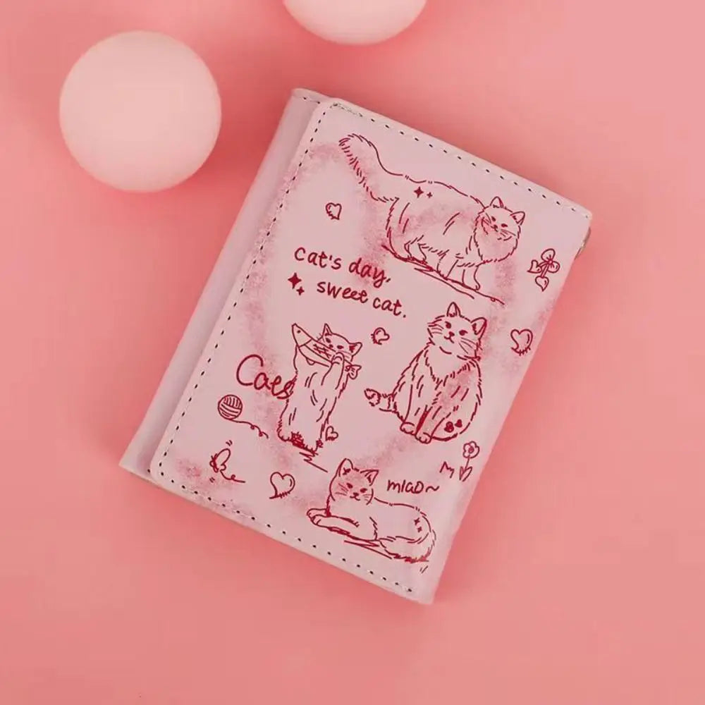 New Women Wallets Female Leather Purses Card Holders Graffiti Cat Portable Coin Purse Large Capacity Money Bag