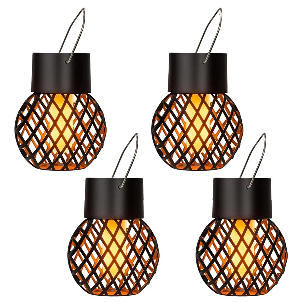 4 PCS Solar Lanterns Outdoor with Flickering Flame Solar Hanging Light with Hook LED Solar Light for Yard Patio Tree Camping