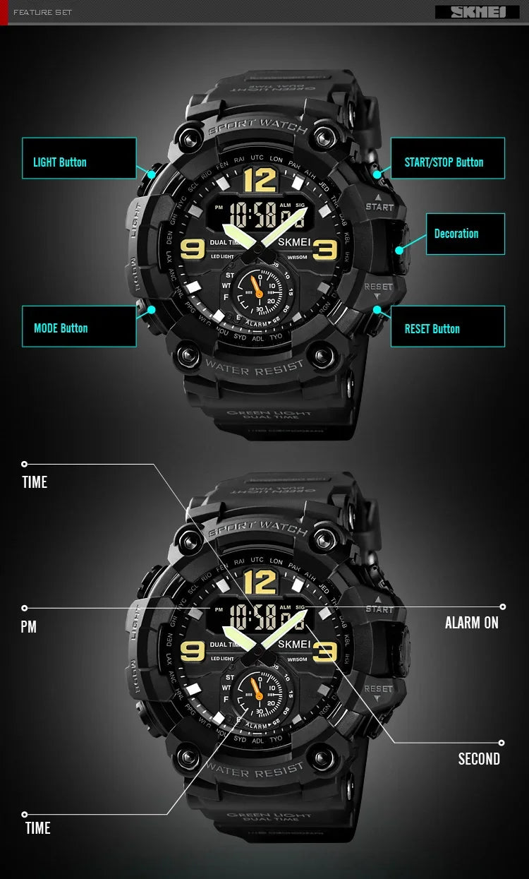 Skmei 1637 Waterproof Sport Wristwatch with Dual Movement - Smarsty