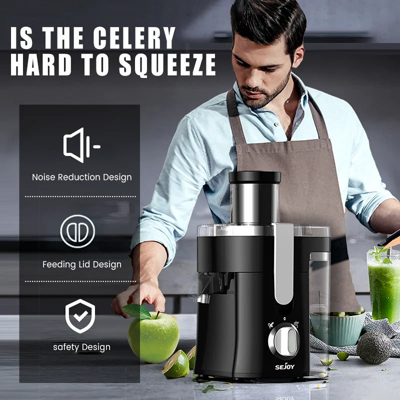 Sejoy Compact Fruits Juicer,Juice Extractor Machine Multiple Safety Features Operation Centrifugal Extractor Speed Adjustable