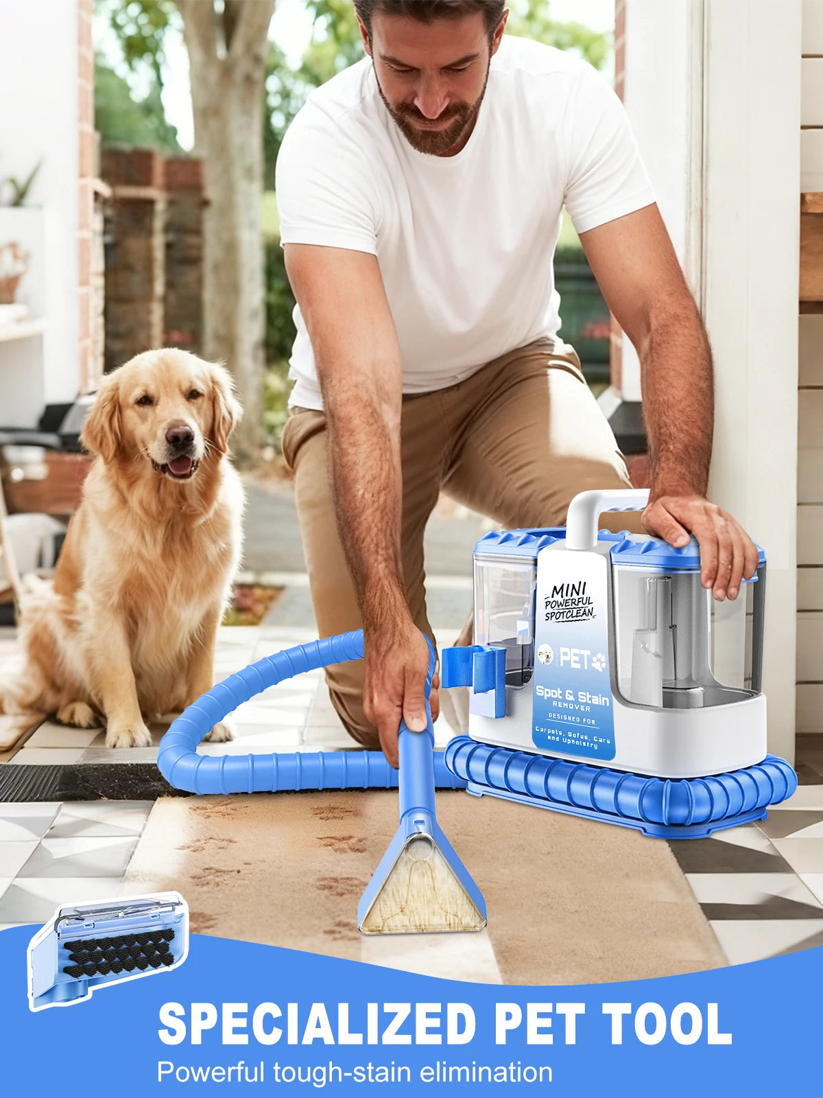 Carpet + Upholstery Cleaner Machine, 32Kpa Powerful Suction w/ 5 Cleaning Tools,Lightweight for Rug,Carpet,Car Seats,Pets,Stairs