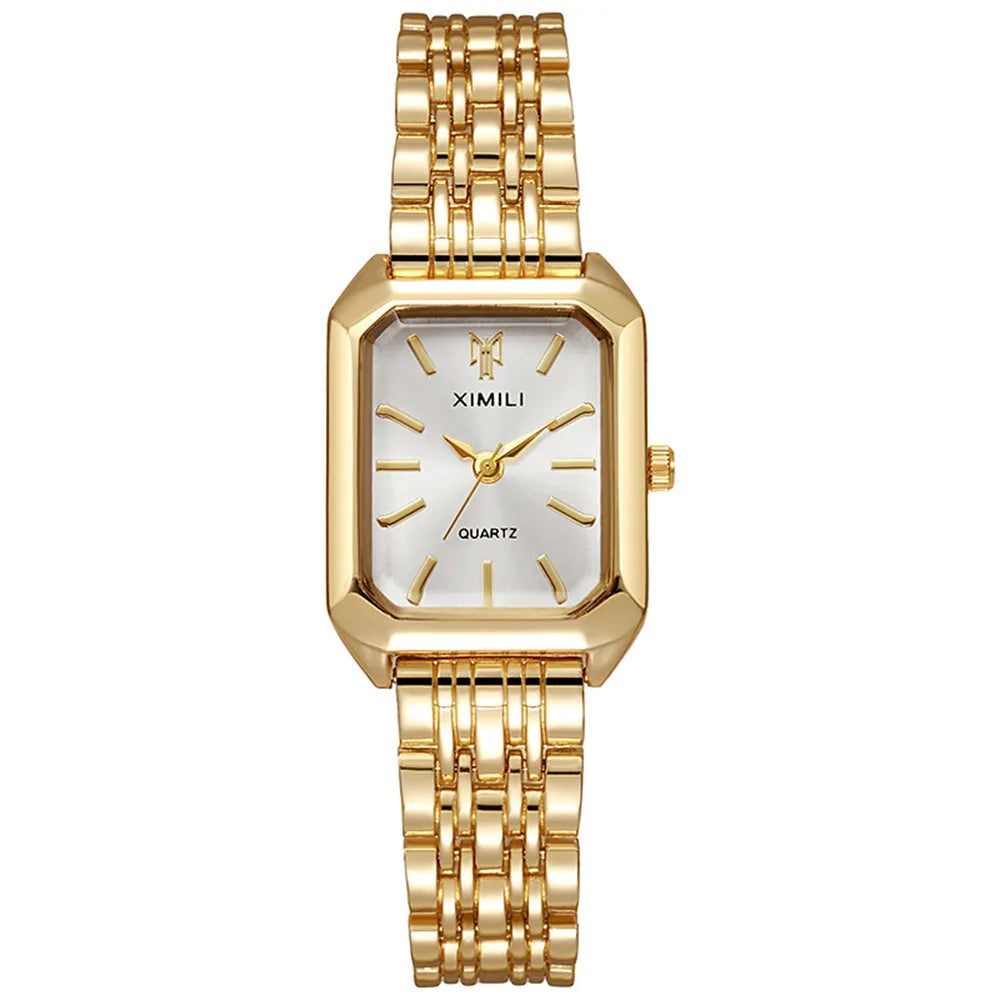 Women's Luxury Square Quartz Watch with Gold Alloy Strap - Smarsty