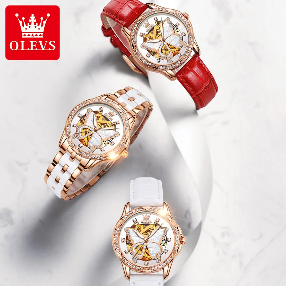 OLEVS Women's Luxury Waterproof Mechanical Watch with Butterfly Dial - Smarsty