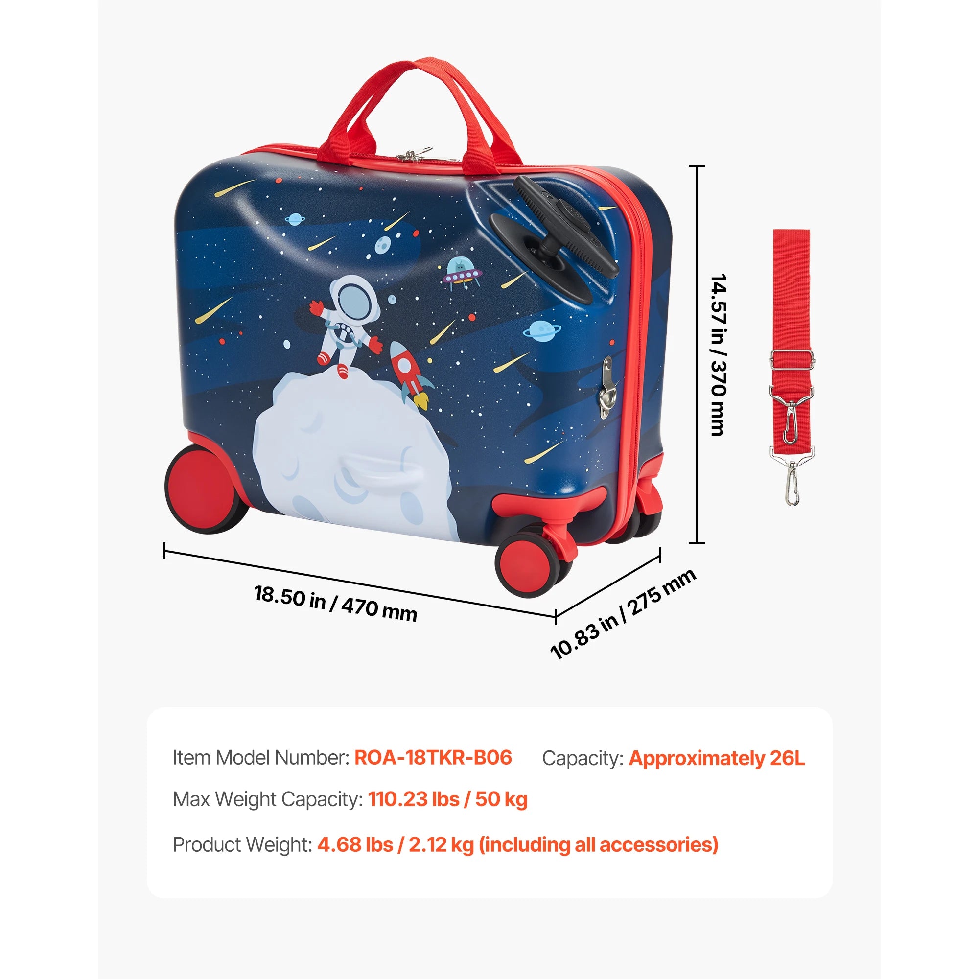 SucceBuy 18in Ride-on Luggage 26L Tow Along Toddler Carry on Luggage with Wheels Kids Riding Suitcase for Boys & Girls Gifts