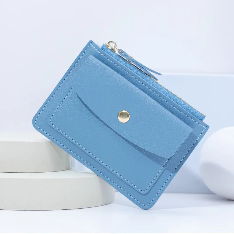 Women Simple Wallet Female PU Leather Purse Mini Zipper Solid Multi-Card Holder Coin Short Wallets Slim Small Wallet Zipper Hasp