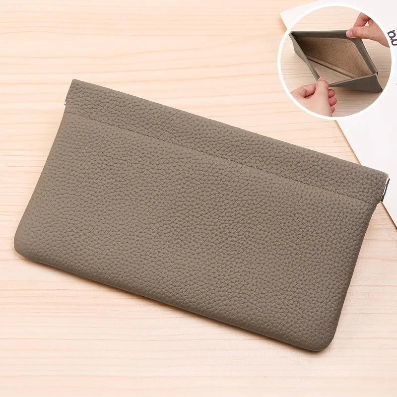 Self-closing first-layer genuine cowhide long wallet passport driver's license document holder data cable cosmetic bag storage