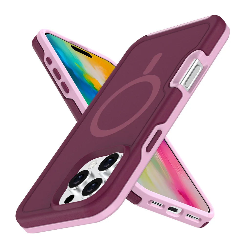 Dual Layer Protection Armour Magnetic Phone Case For iPhone 16 15 11 12 13 14 Pro Max Luxury For Magsafe Shockproof Matte Cover