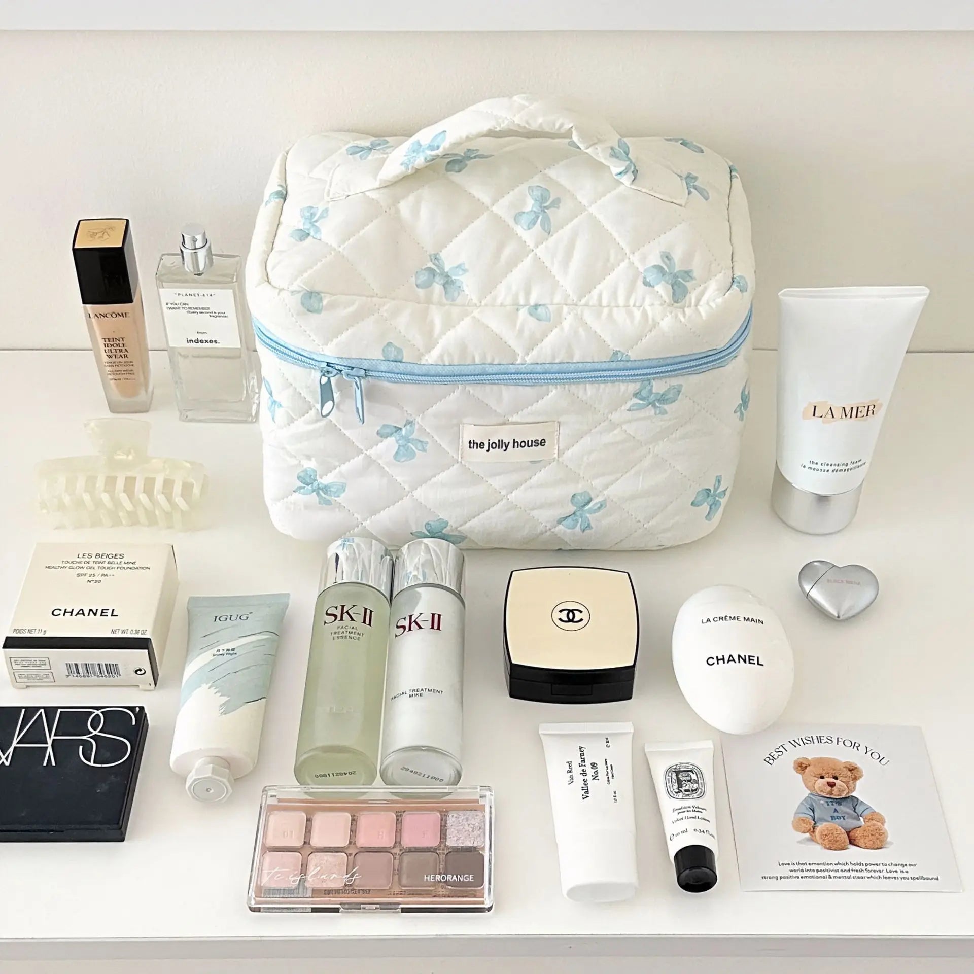 Korea Bow Print Makeup Bag Large Capacity Cosmetics Case - Smarsty