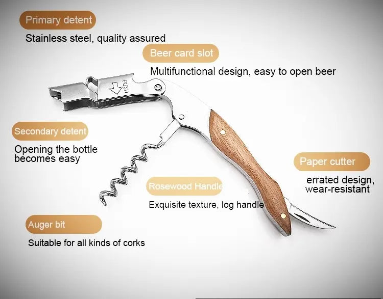 Stainless Steel Wine Corkscrew With Wood Handle - Smarsty