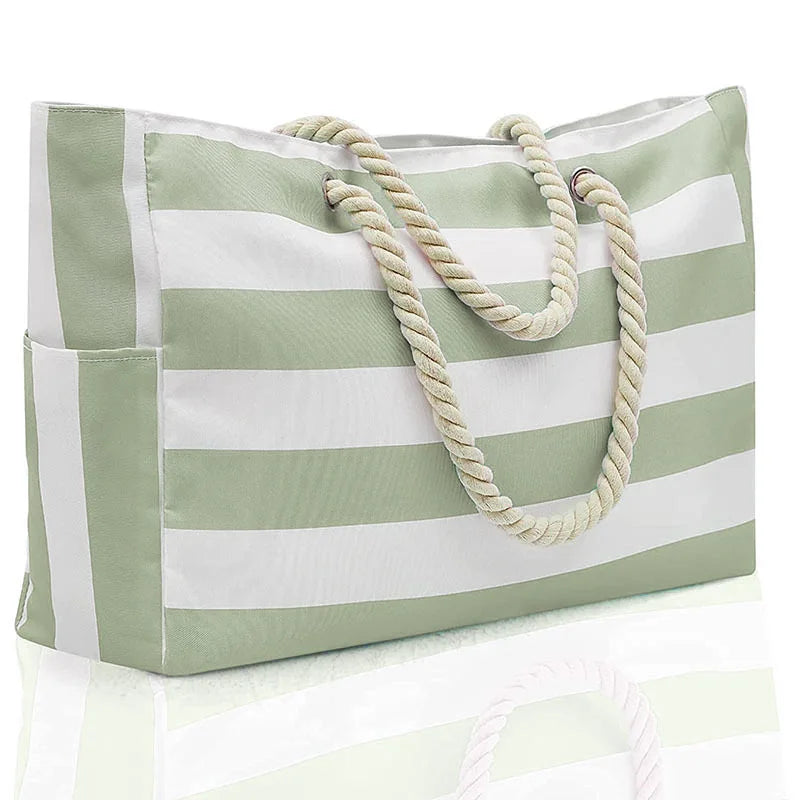 Striped Beach Bag Canvas Tote Large Capacity Eco Friendly - Smarsty