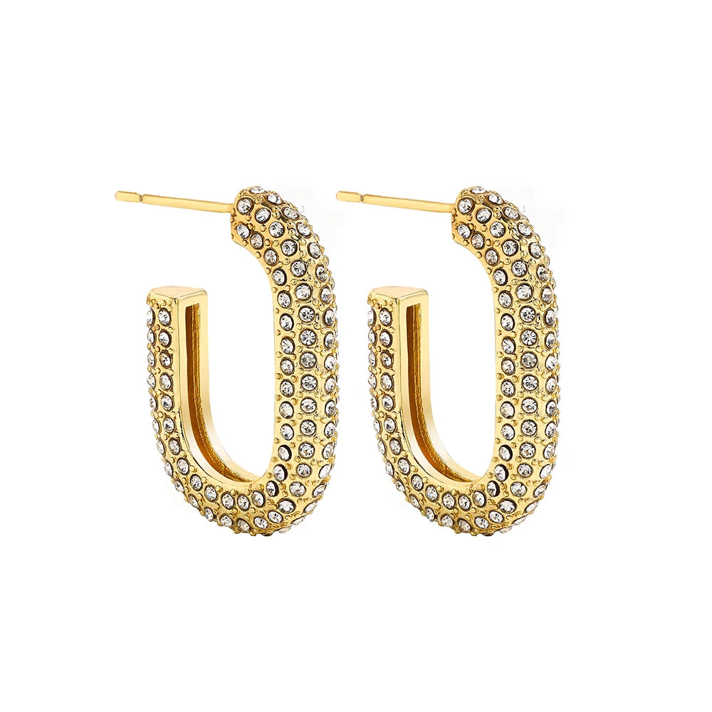 Gold Plated CZ Huggie Hoop Earrings Geometric U Shape - Smarsty