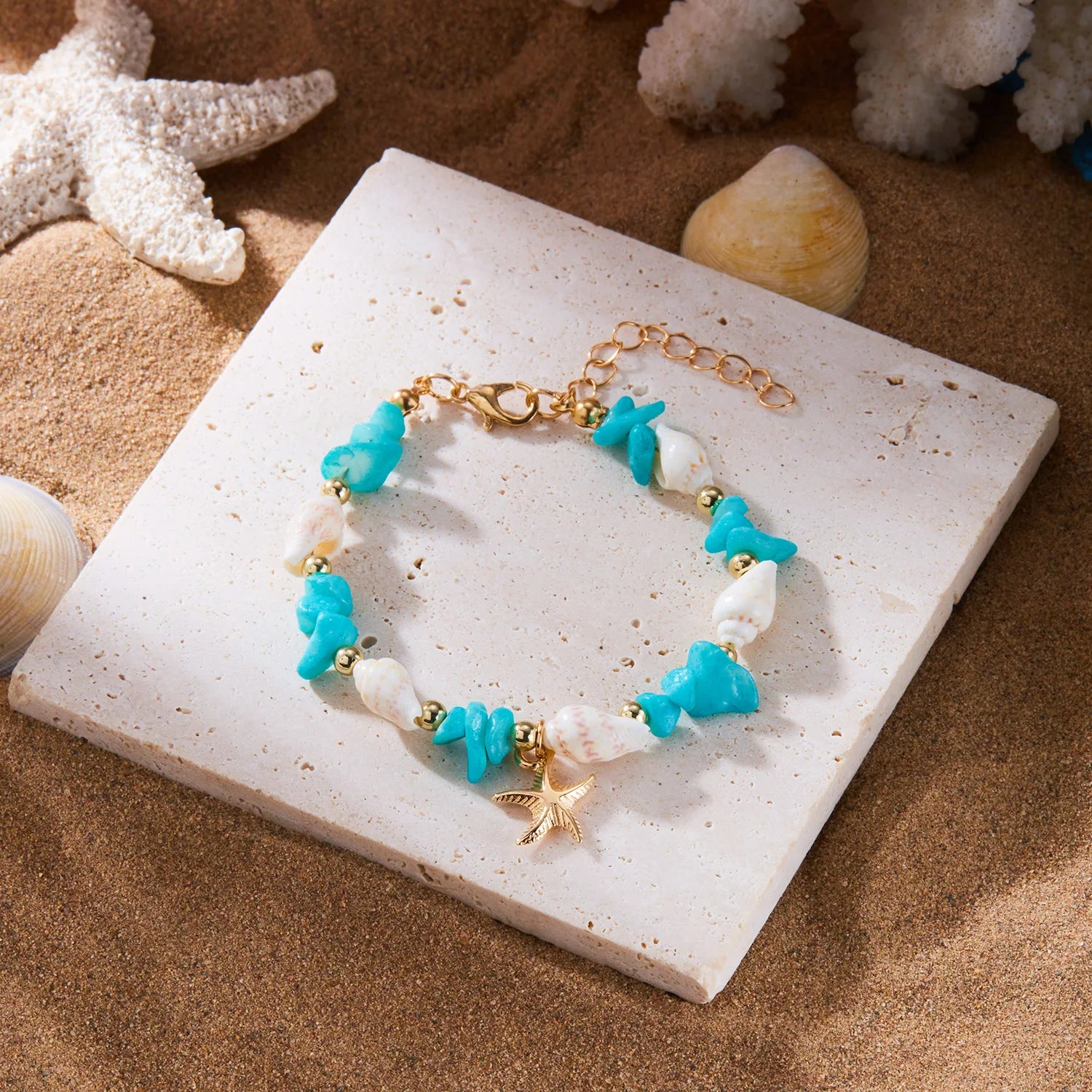 Bohemian Starfish Pendant Beaded Bracelet for Women - Smarsty