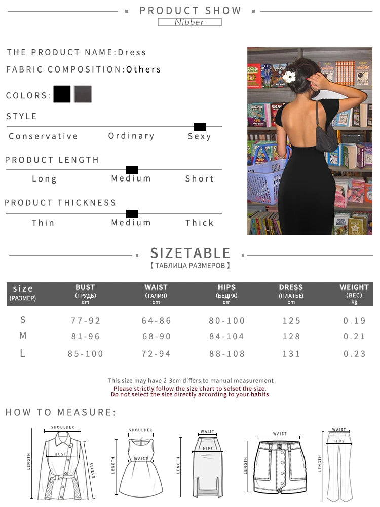 Nibber Solid Sexy Backless Maxi Dress Women Elegant Elastic Slim Short Sleeve Long dresses Female Bodycon Streetwear Clothing - Smarsty