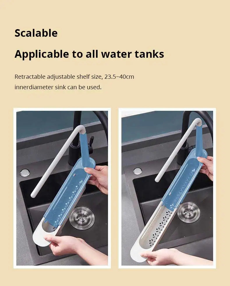 1Pc Multifunctional Telescopic Sink Storage Rack Upgraded Adjustable Sink Sponge Holder Expandable 2-in-1 For Home Kitchen by Smarsty