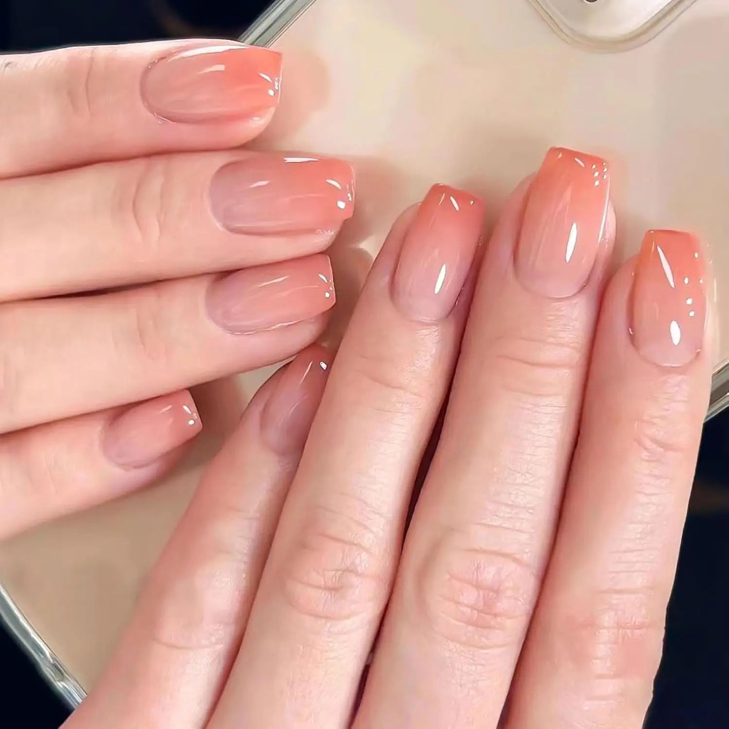 Water Drop Gradient Blush Press On Nails Set - Smarsty