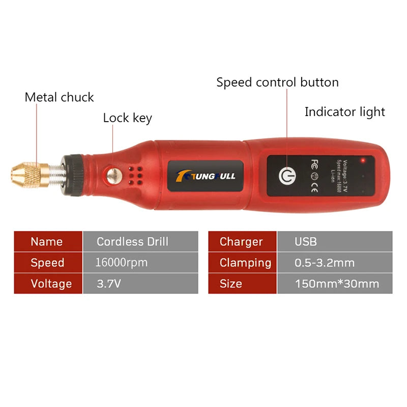 USB Rechargeable Cordless Engraving Pen Wireless Electric Drill Rotary Tool for Jewelry Glass - Portable Handheld Engraver - Smarsty