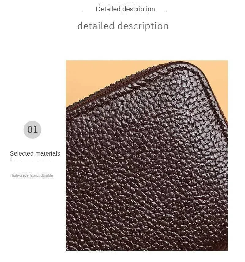Multi Slot Card Holder Vintage Small Wallet Women Men Business Bank Credit Card Bag Male Coin Pouch Solid Leather Zipper Wallet - Smarsty