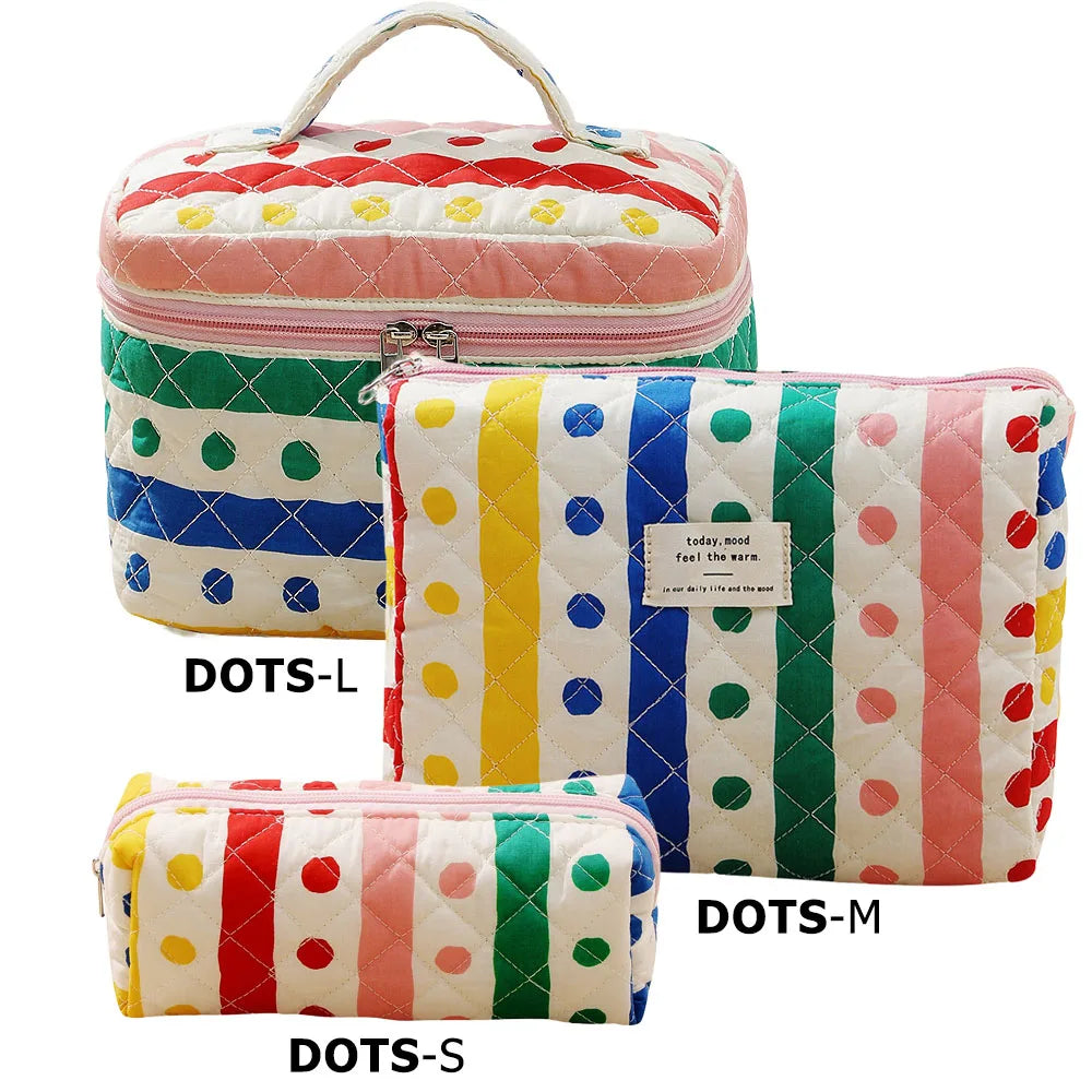 1pcs Cute Quilted Cotton Makeup Bag Women Zipper Cosmetic Organizer Cloth Handbag Box Shape Portable Toiletry Case for Girls - Smarsty