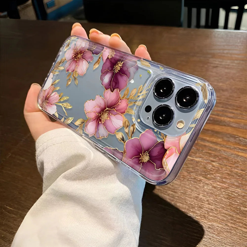 Clear Floral Pattern Phone Case For iPhone 7 To 16 - Smarsty