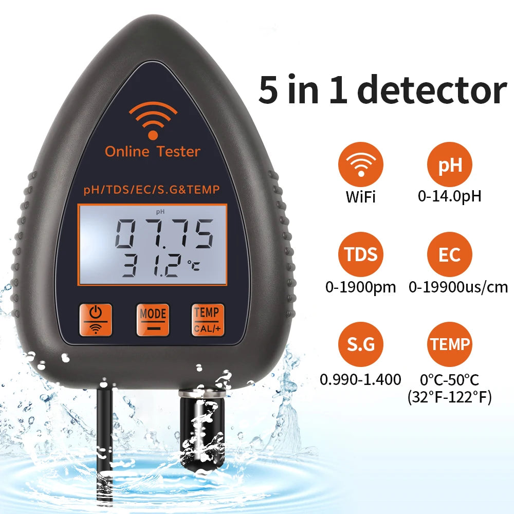 Tuya WiFi 5 in 1 Water Quality Monitor for Aquariums - Smarsty