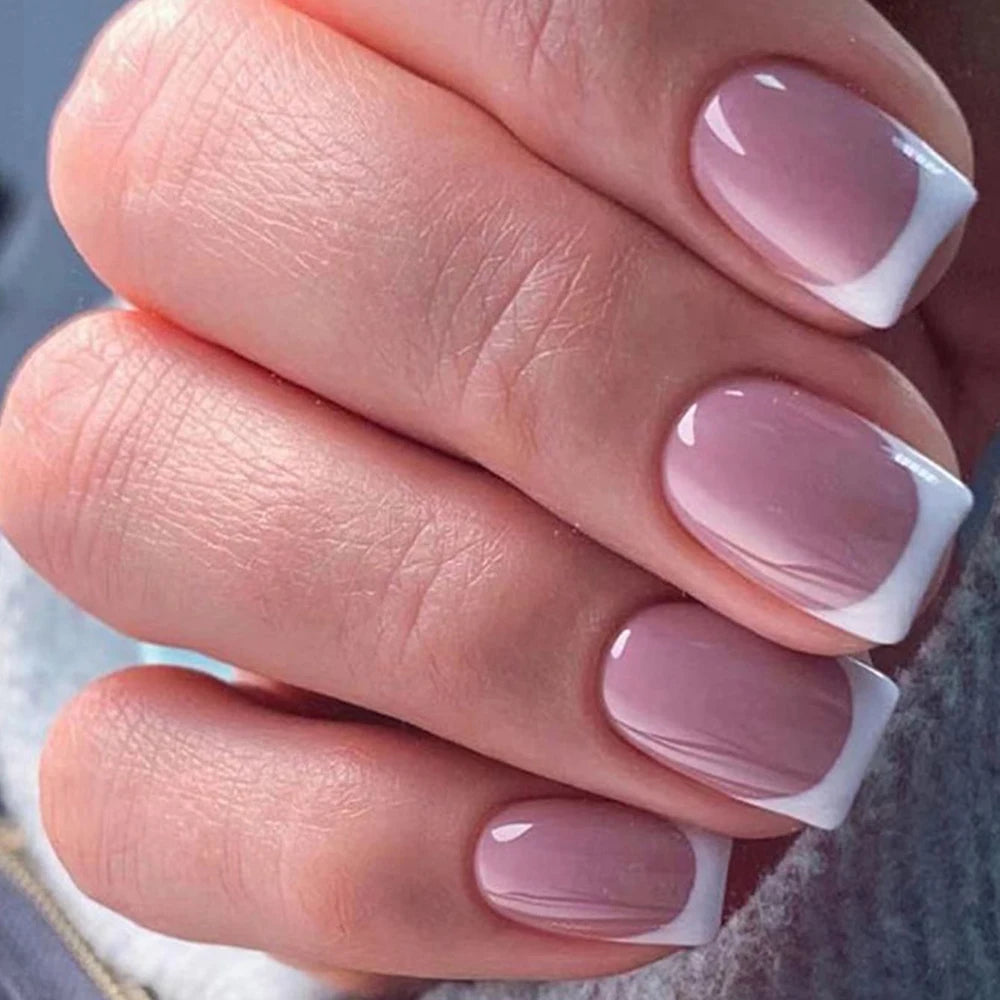24PCS Pink French Fake Nails for Parties - Smarsty